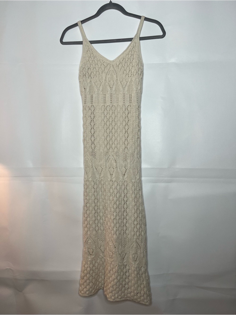Freshman Cream Crochet Spaghetti-Strap Maxi Dress